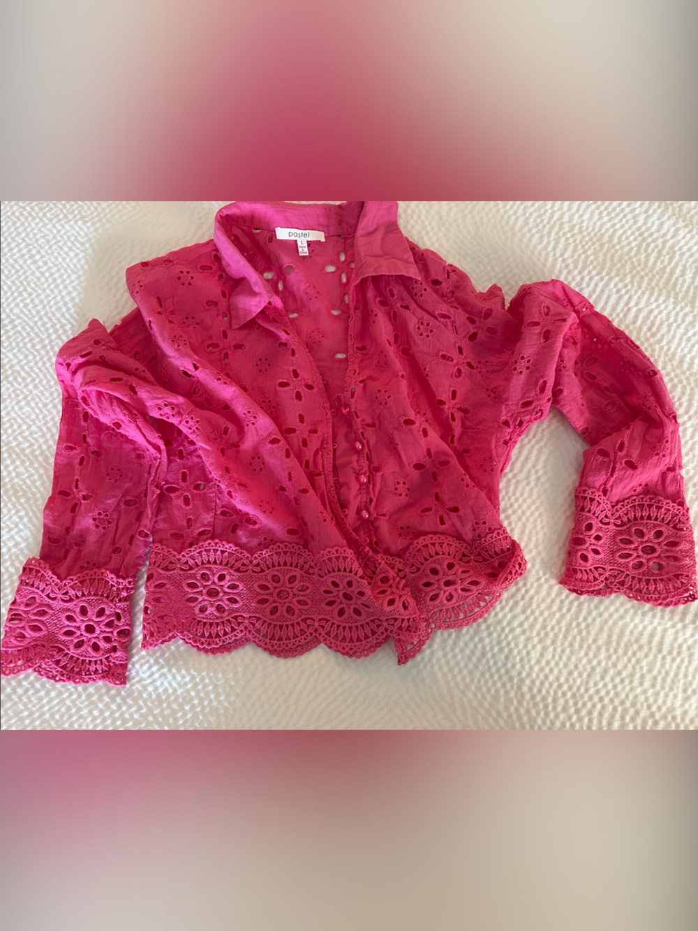 Pastels Clothing Hot Pink Eyelet Lace Teddy Jacket